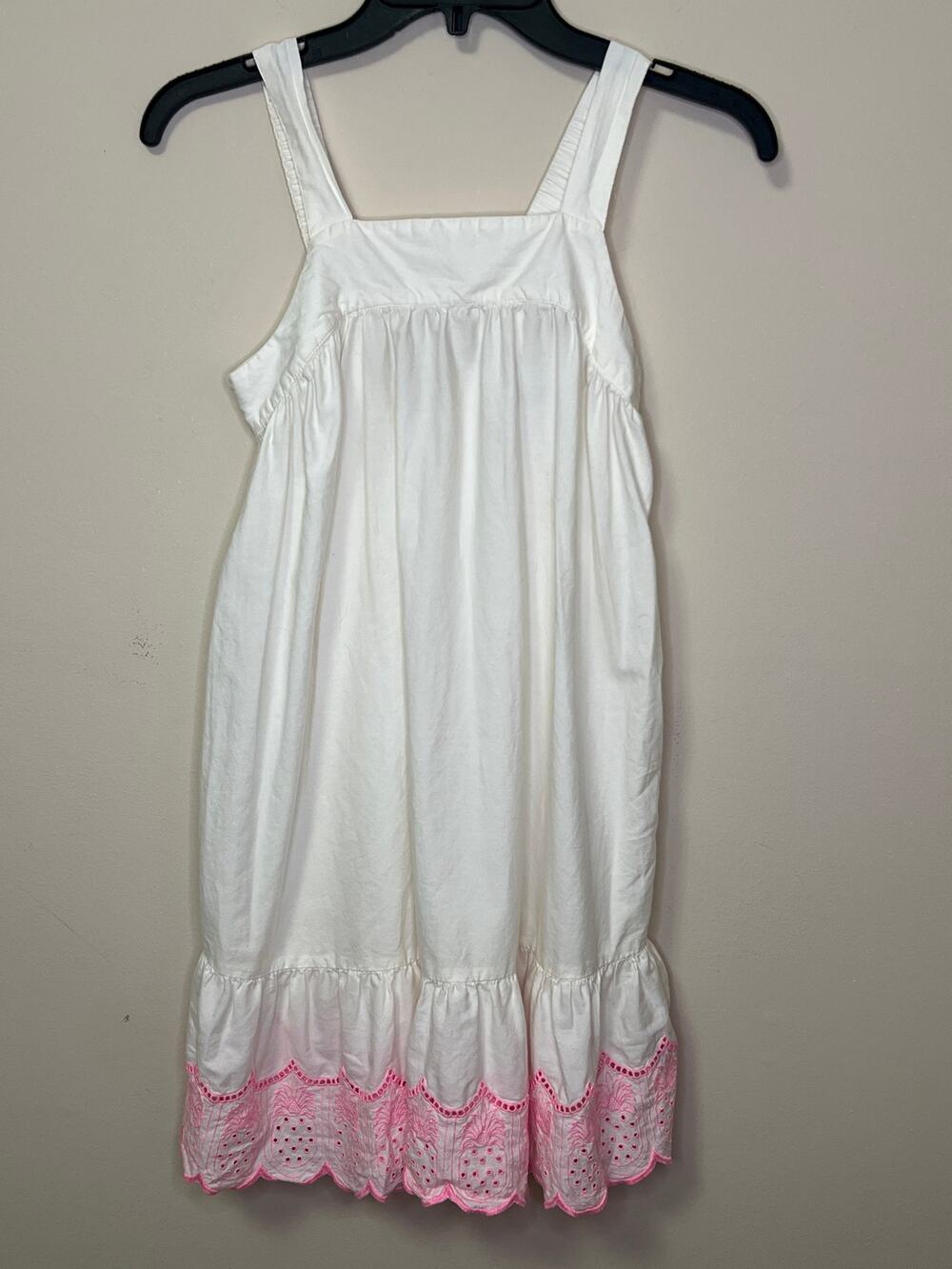 Old Navy Girls Sun Dress Size L 10-12 White Pink Pineapple Eyelet Embroidery